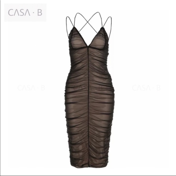 5⭐️CASA B| SICILY Mesh Ruched Bodycon Midi Dress - Picture 2 of 6